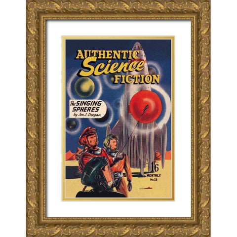 Authentic Science Fiction: The Singing Spheres Gold Ornate Wood Framed Art Print with Double Matting by Retrosci-fi