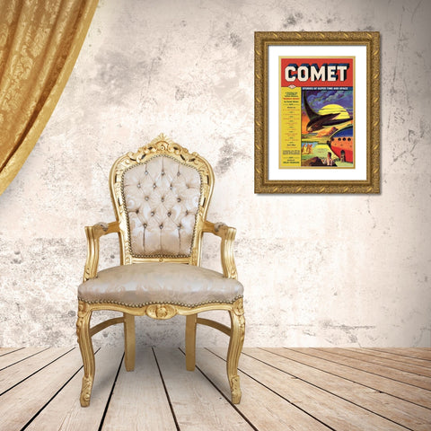 Comet: Bird Spaceship Gold Ornate Wood Framed Art Print with Double Matting by Retrosci-fi