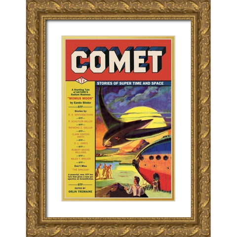 Comet: Bird Spaceship Gold Ornate Wood Framed Art Print with Double Matting by Retrosci-fi