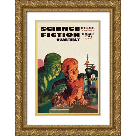 Science Fiction Quarterly: Diabolical Scheming Gold Ornate Wood Framed Art Print with Double Matting by Retrosci-fi