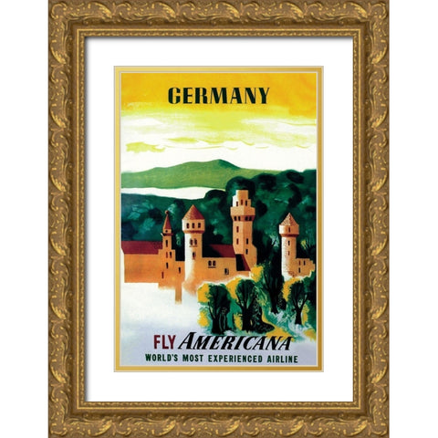 German Castle Gold Ornate Wood Framed Art Print with Double Matting by Unknown
