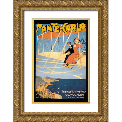 Monte Carlo Concours dAviation Gold Ornate Wood Framed Art Print with Double Matting by Grun, Jules Alexandre