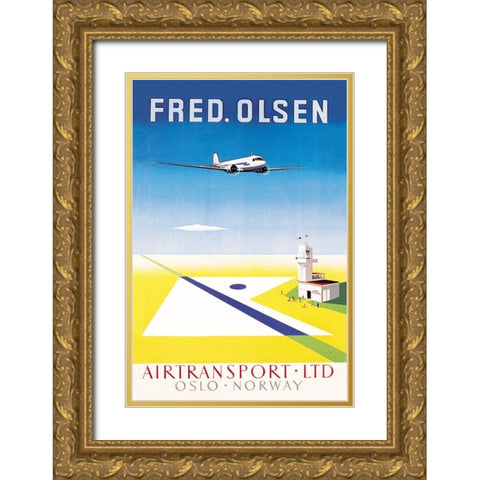 Fred. Olsen Airtransport Ltd. Oslo - Norway Gold Ornate Wood Framed Art Print with Double Matting by Unknown