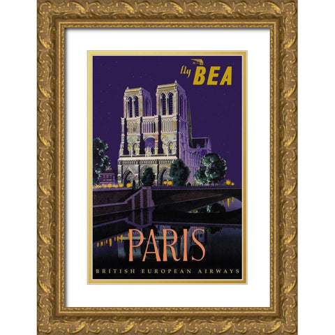 Fly BEA Paris Gold Ornate Wood Framed Art Print with Double Matting by Padden, Daphne