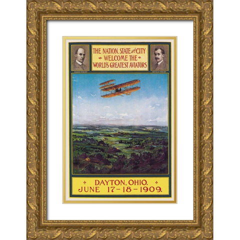 Dayton, Ohio Welcomes the Wright Brothers Gold Ornate Wood Framed Art Print with Double Matting by Litho, Wlker