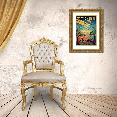 Aviation Meet in Los Angeles Gold Ornate Wood Framed Art Print with Double Matting by Unknown