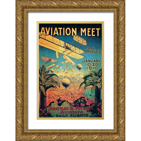 Aviation Meet in Los Angeles Gold Ornate Wood Framed Art Print with Double Matting by Unknown