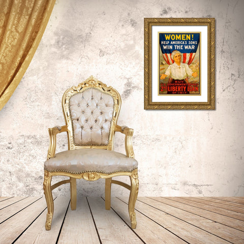 Women! Help Americas Sons Win the War Gold Ornate Wood Framed Art Print with Double Matting by Unknown