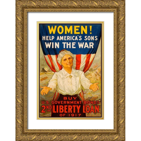 Women! Help Americas Sons Win the War Gold Ornate Wood Framed Art Print with Double Matting by Unknown