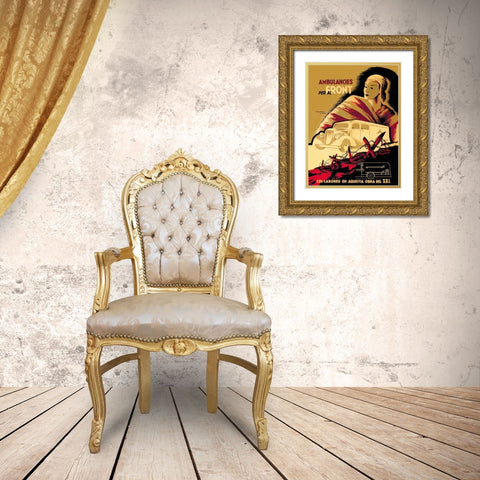 Ambulancies per al Front Gold Ornate Wood Framed Art Print with Double Matting by Fontsere