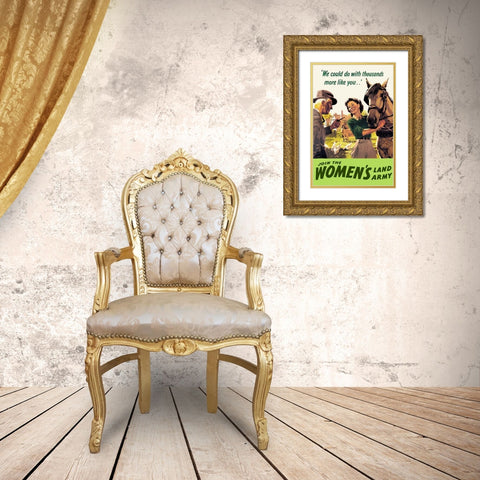 Join the Womens Land Army Gold Ornate Wood Framed Art Print with Double Matting by Cross