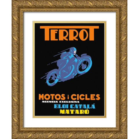 Terrot Motorcycles and Bicycles Gold Ornate Wood Framed Art Print with Double Matting by Unknown