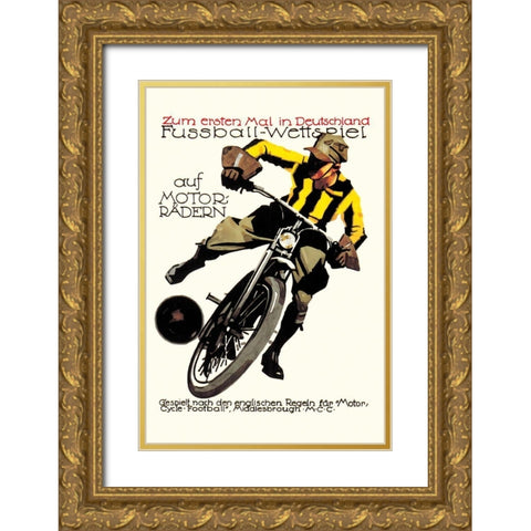 Soccer on Motorcycle Gold Ornate Wood Framed Art Print with Double Matting by Unknown