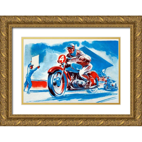 No. 4 Motorcycle Gold Ornate Wood Framed Art Print with Double Matting by Unknown