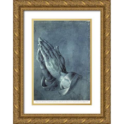 Praying Hands with Verse Gold Ornate Wood Framed Art Print with Double Matting by Durer, Albrecht