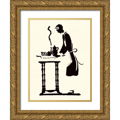 Maid Prepares Hot and Steaming Coffee Gold Ornate Wood Framed Art Print with Double Matting by Parrish, Maxfield
