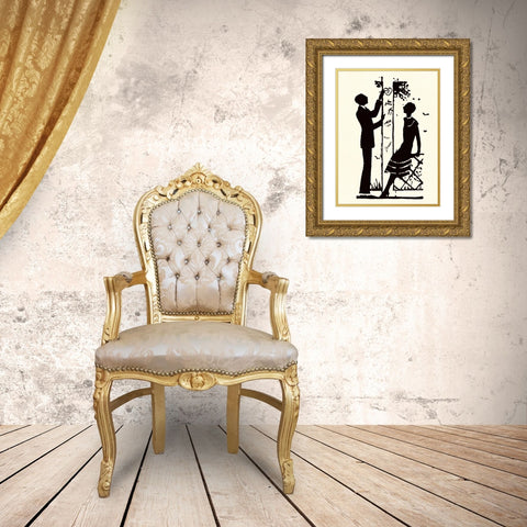 Suitor Pulls a Heart From a Trellis Gold Ornate Wood Framed Art Print with Double Matting by Parrish, Maxfield