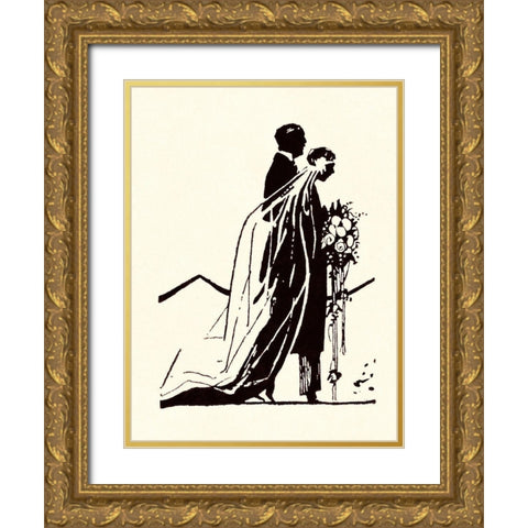 Couple Side by Side Moving Toward a Wedding Ceremony Gold Ornate Wood Framed Art Print with Double Matting by Parrish, Maxfield