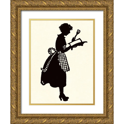 Homemaker Reads a Recipe Book Gold Ornate Wood Framed Art Print with Double Matting by Parrish, Maxfield