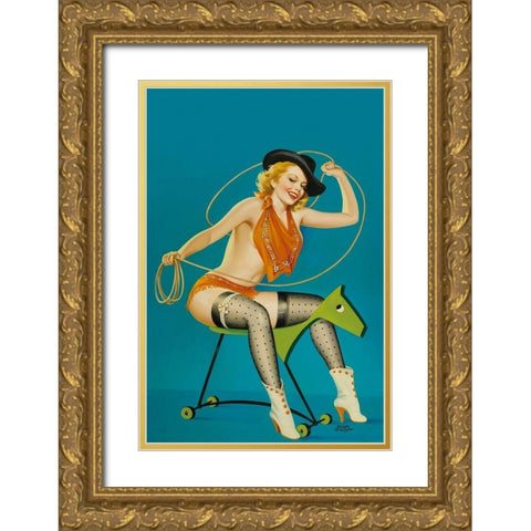 Flirt Magazine: Roping the Horse Gold Ornate Wood Framed Art Print with Double Matting by Driben, Peter