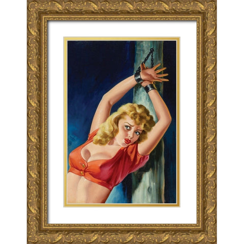 Pulp Cover - The Captive Gold Ornate Wood Framed Art Print with Double Matting by Driben, Peter