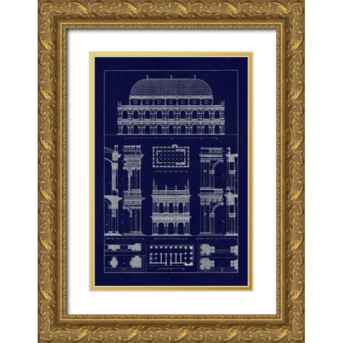 Basilica at Vicenza and Library of St. Marks at Venice (Blueprint) Gold Ornate Wood Framed Art Print with Double Matting by Buhlmann, J.