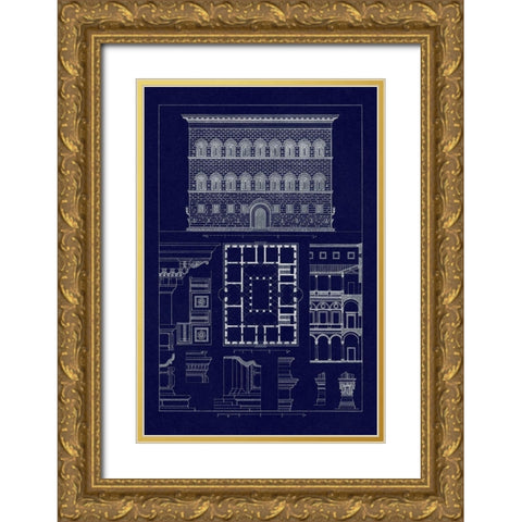 Palazzo Strozzi at Florence (Blueprint) Gold Ornate Wood Framed Art Print with Double Matting by Buhlmann, J.