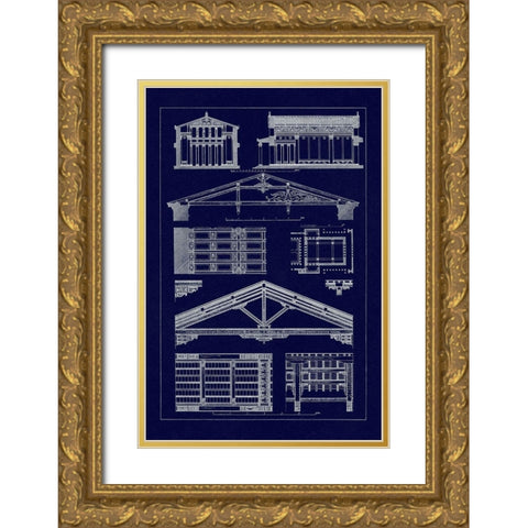 Internal Decoration of Roof (Blueprint) Gold Ornate Wood Framed Art Print with Double Matting by Buhlmann, J.