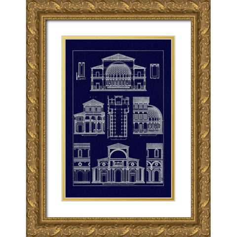 Interior of Basilica (Blueprint) Gold Ornate Wood Framed Art Print with Double Matting by Buhlmann, J.