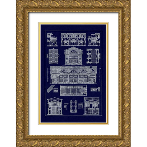 Interiors With Cross Vaults and Cupola Vaulting (Blueprint) Gold Ornate Wood Framed Art Print with Double Matting by Buhlmann, J.