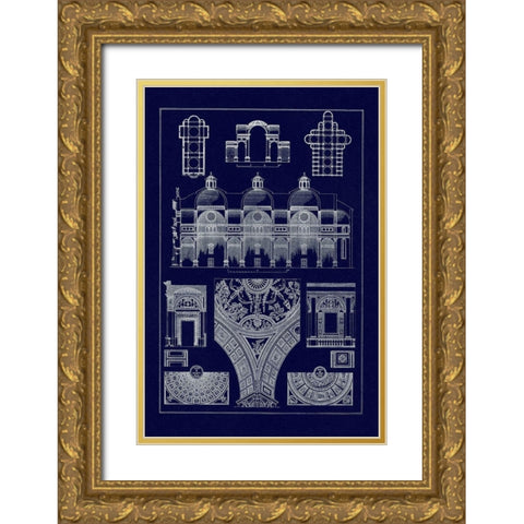 Cupola Vaulting of the Renaissance (Blueprint) Gold Ornate Wood Framed Art Print with Double Matting by Buhlmann, J.