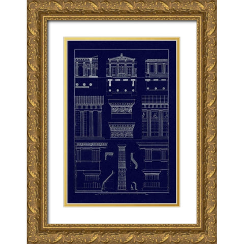 Doric Order, Temple of Zeus and Cased Column (Blueprint) Gold Ornate Wood Framed Art Print with Double Matting by Buhlmann, J.