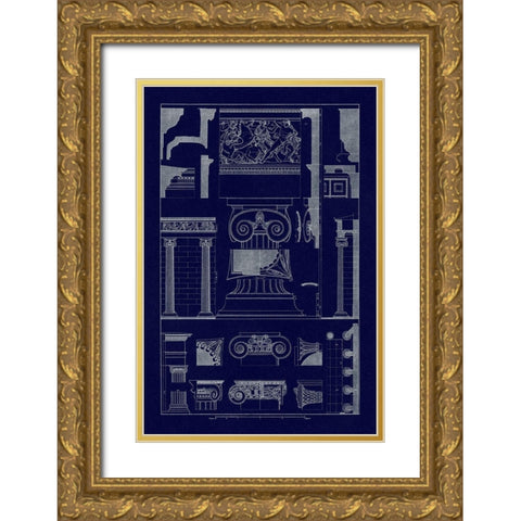 Ionic Capitals (Blueprint) Gold Ornate Wood Framed Art Print with Double Matting by Buhlmann, J.