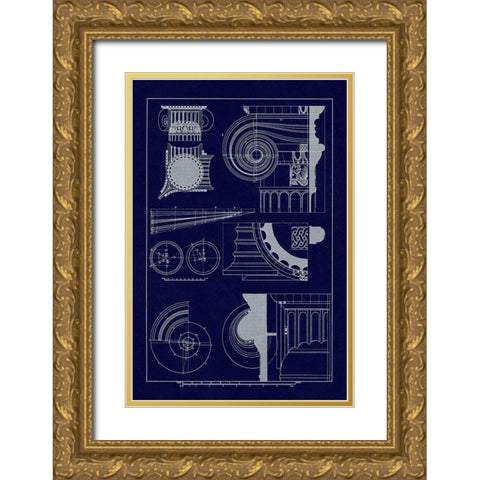 Capitals of the Erechtheum (Blueprint) Gold Ornate Wood Framed Art Print with Double Matting by Buhlmann, J.