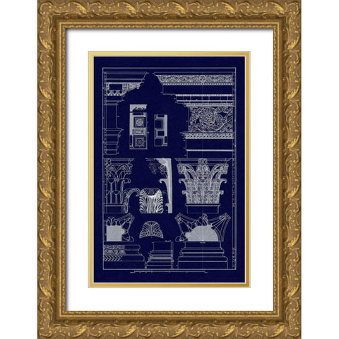 Entablatures, Capitals and Bases (Blueprint) Gold Ornate Wood Framed Art Print with Double Matting by Buhlmann, J.
