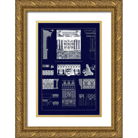 Entablatures, Terracottas and Cymas (Blueprint) Gold Ornate Wood Framed Art Print with Double Matting by Buhlmann, J.