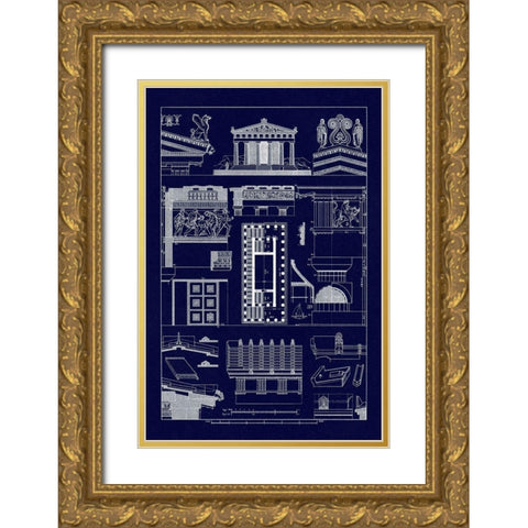 Temples and Roofings (Blueprint) Gold Ornate Wood Framed Art Print with Double Matting by Buhlmann, J.