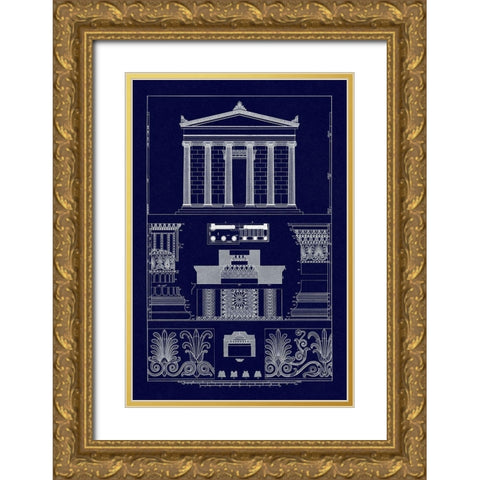 Portico, Coffer and Palmette-Ornament (Blueprint) Gold Ornate Wood Framed Art Print with Double Matting by Buhlmann, J.
