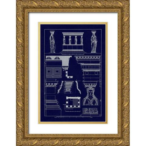 Porch of the Caryatids (Blueprint) Gold Ornate Wood Framed Art Print with Double Matting by Buhlmann, J.