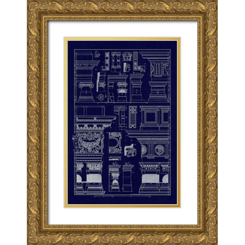 Details of Basilica at Vicenza and Library at Venice (Blueprint) Gold Ornate Wood Framed Art Print with Double Matting by Buhlmann, J.