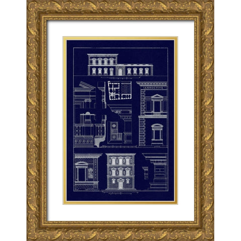 Palazzos Pandolfini and Bartolini at Florence (Blueprint) Gold Ornate Wood Framed Art Print with Double Matting by Buhlmann, J.