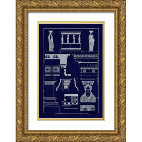 Porch of Caryatids, Polychrome (Blueprint) Gold Ornate Wood Framed Art Print with Double Matting by Buhlmann, J.