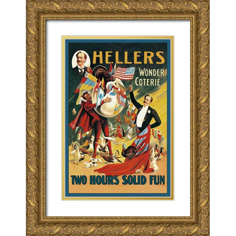 Magicians: Hellers Wonder Coterie Gold Ornate Wood Framed Art Print with Double Matting by Friedlander, Adolph