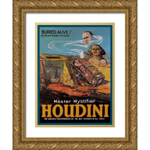 Magicians: Literary Digest: Houdini Buried Alive Gold Ornate Wood Framed Art Print with Double Matting by Unknown
