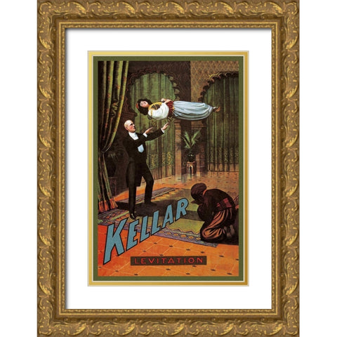 Magicians: Kellar: Levitation Gold Ornate Wood Framed Art Print with Double Matting by Unknown