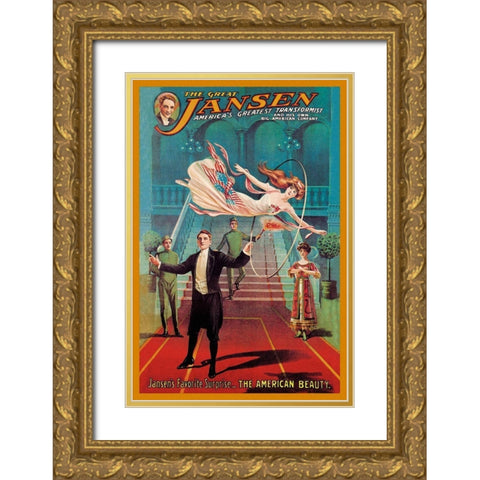 Magicians: Jansens Favorite Surprise: The American Beauty Gold Ornate Wood Framed Art Print with Double Matting by American Show Printing