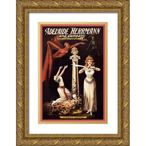 Magicians: Adelaide Herrmann and Company: Hindoo Magic Gold Ornate Wood Framed Art Print with Double Matting by Alexander, C.