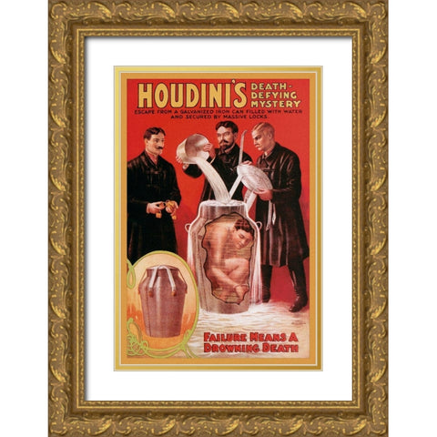 Magicians: Houdinis Death-Defying Mystery Gold Ornate Wood Framed Art Print with Double Matting by Unknown