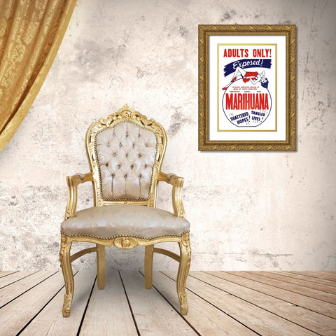 Vintage Vices: Adults Only! Marihuana Gold Ornate Wood Framed Art Print with Double Matting by Vintage Vices