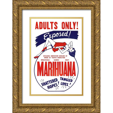 Vintage Vices: Adults Only! Marihuana Gold Ornate Wood Framed Art Print with Double Matting by Vintage Vices